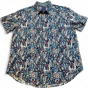 Robert Graham water color multicolor short sleeve business preppy shirt large